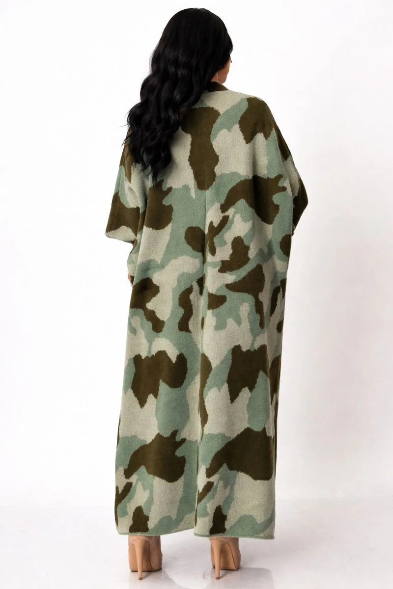 CAMO PRINT LONG CARDIGAN (ONE SIZE)