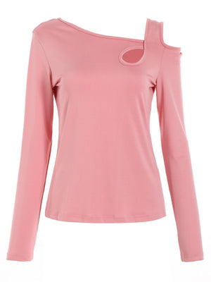 Cutout Asymmetrical Neck Long Sleeve T-Shirt