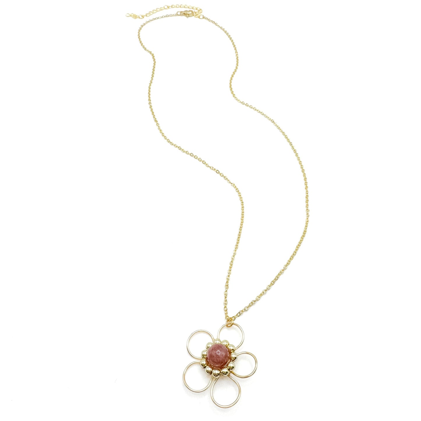 Astrid gold flower and pink agate pendant necklace
