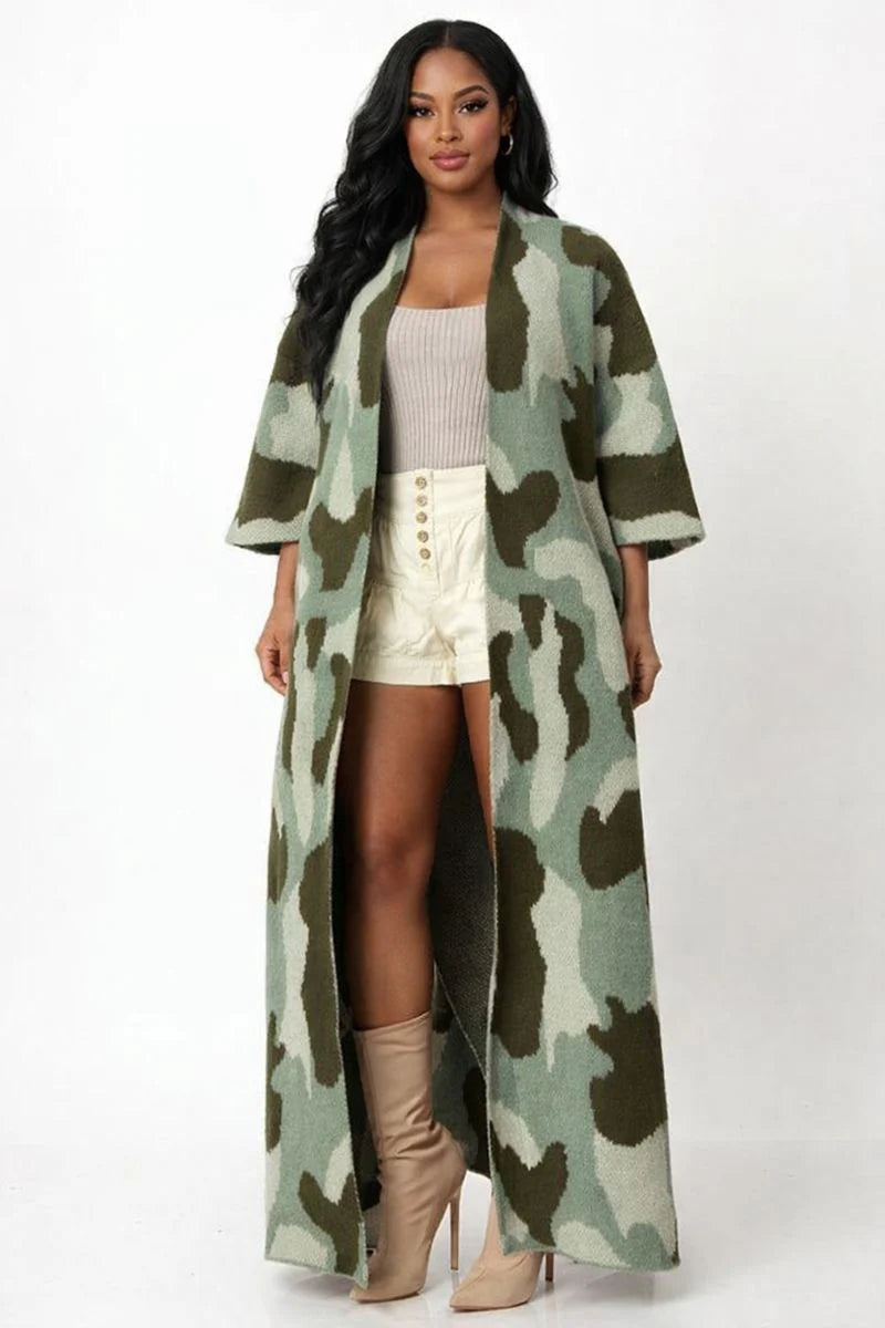 CAMO PRINT LONG CARDIGAN (ONE SIZE)