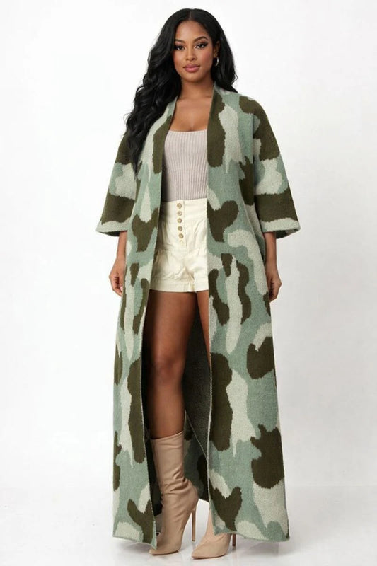 CAMO PRINT LONG CARDIGAN (ONE SIZE)