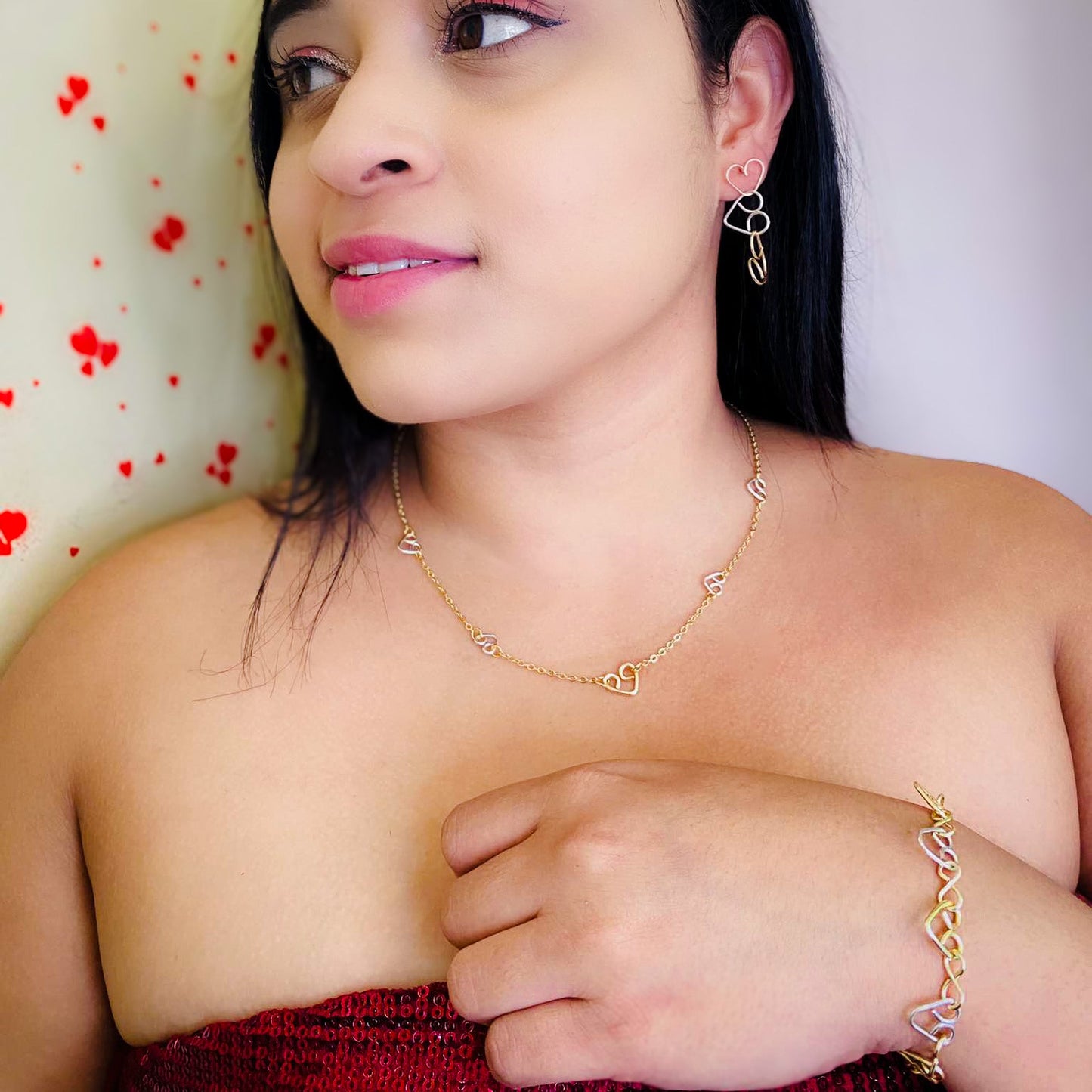 Intertwined gold and silver two-tone heart necklace