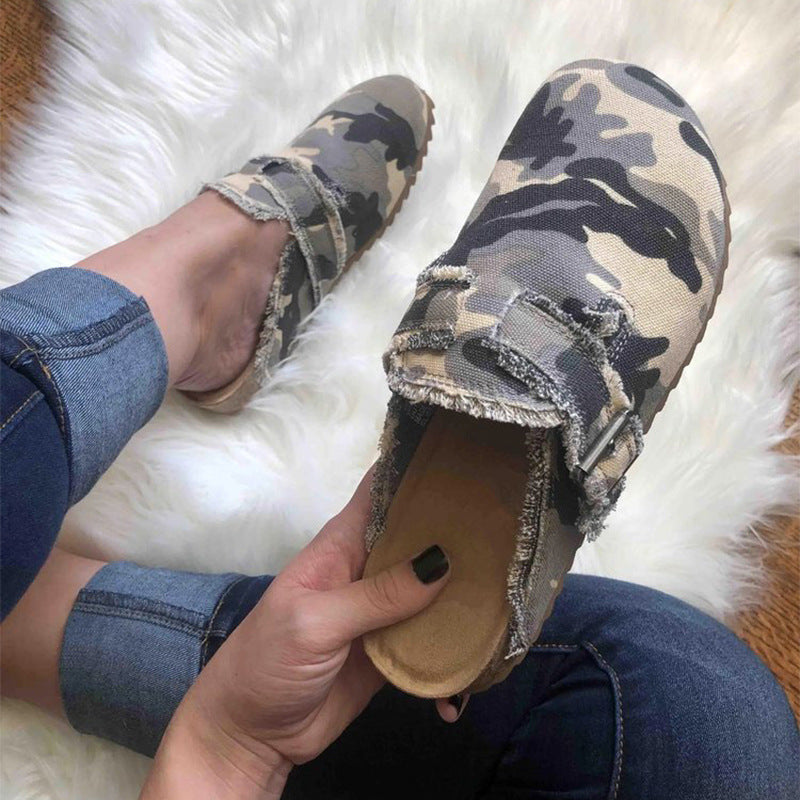 New Leopard Print Baotou Half-support Slip-on Shoes Peas Shoes