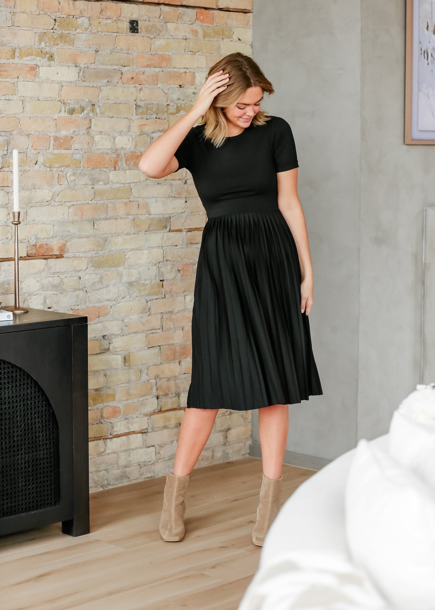 Emersyn Black Pleated Midi Dress - FINAL SALE