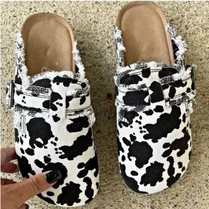 New Leopard Print Baotou Half-support Slip-on Shoes Peas Shoes