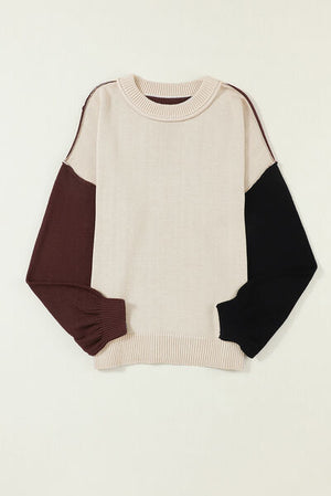 Contrast Round Neck Dropped Shoulder Sweater