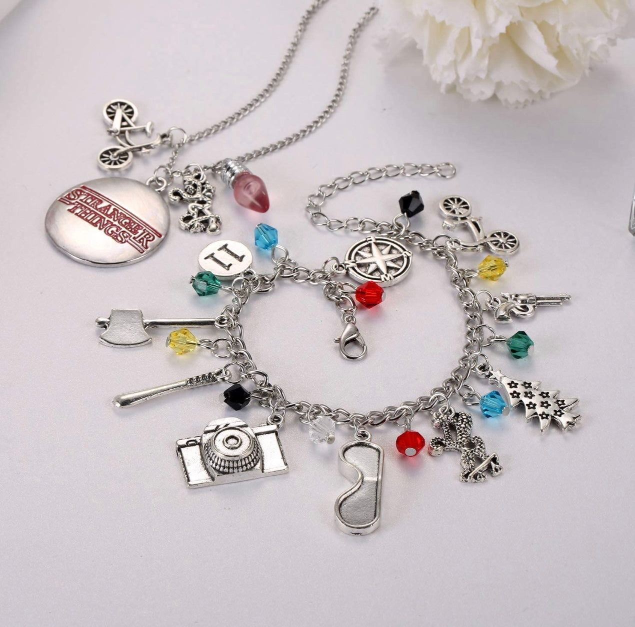 2PC Stranger Things Themed Charm Bracelet And Necklace Set